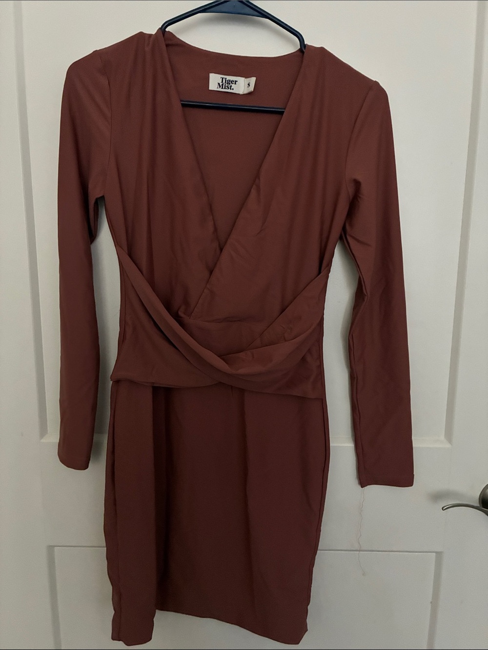 Tiger Mist Dusty Rust Wrap-Style Long Sleeve Dress